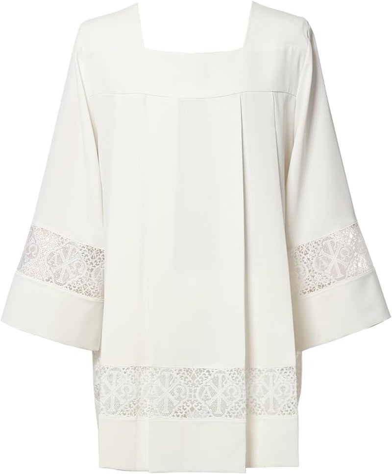 ANDHOM Catholic Premium Clergy Vestment Set Elegant White Surplice with Pleated Lace Details - Image 4